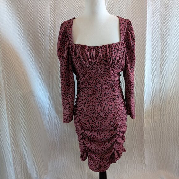 Zara Pink & Black Animal Print Draped Ruched Mini Dress Medium Blogger favourite - Picture 2 of 14